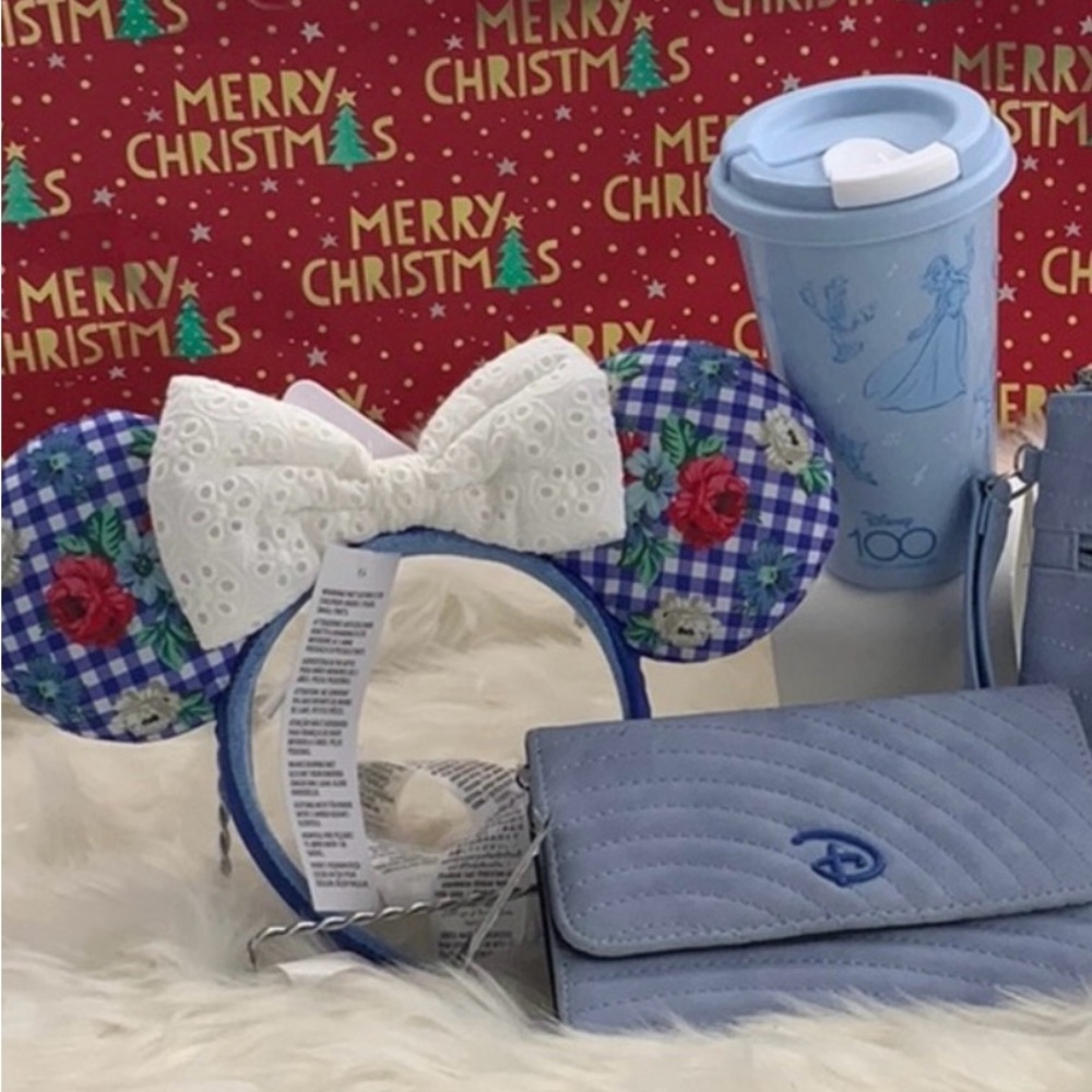 Disney spring floral Blue Minnie Mouse Ears, Wallet,Cup Set